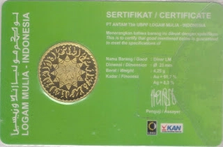 Koin 1 dinar produksi PT Antam – Bagian belakang