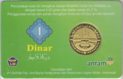 Koin 1 dinar produksi PT Antam – Bagian depan