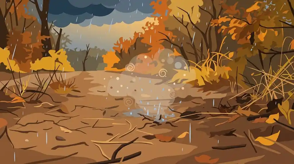 Visualisasi rintik hujan di musim kemarau yang panjang.