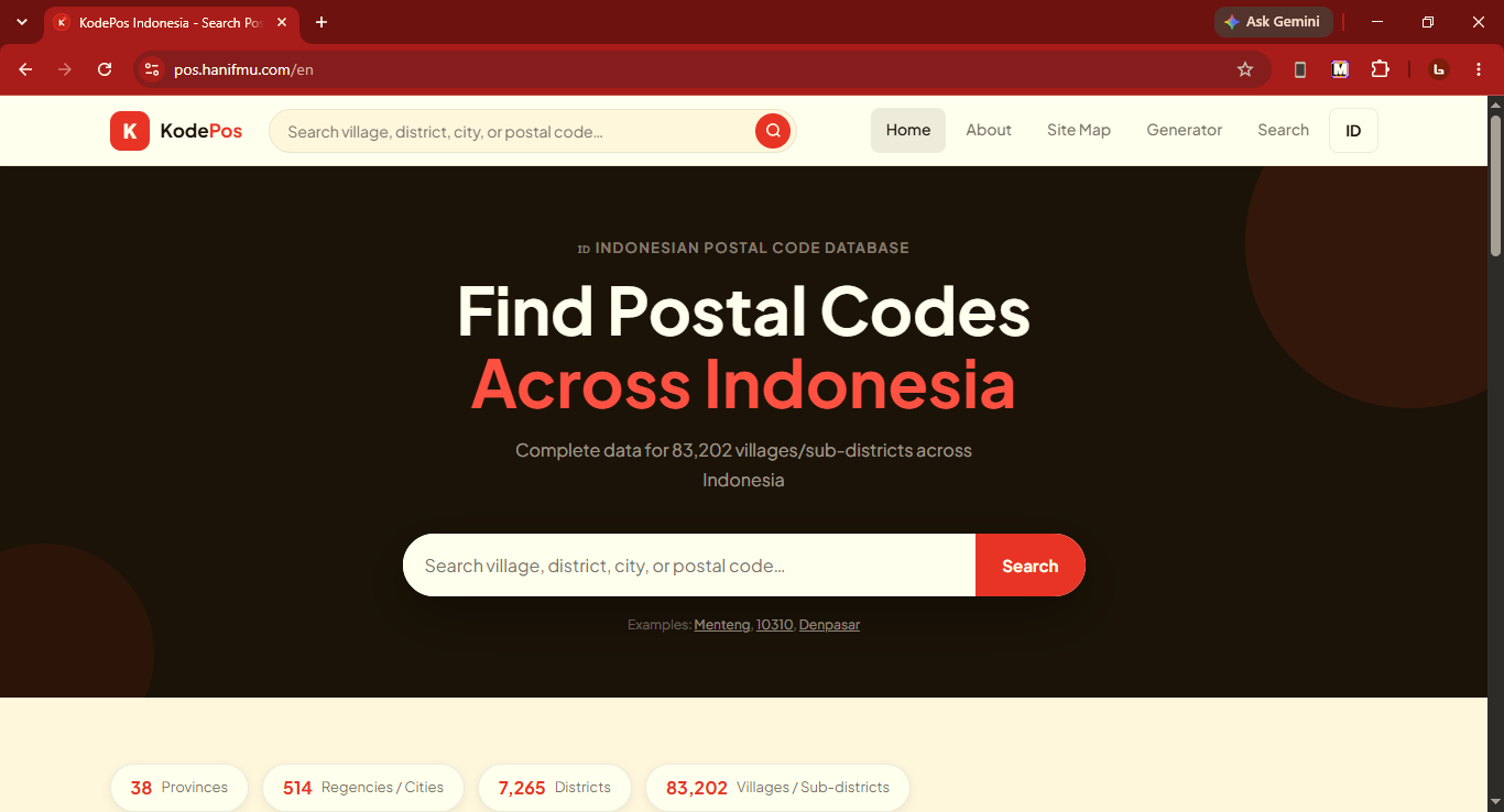 pos.hanifmu.com — Indonesian postal code reference