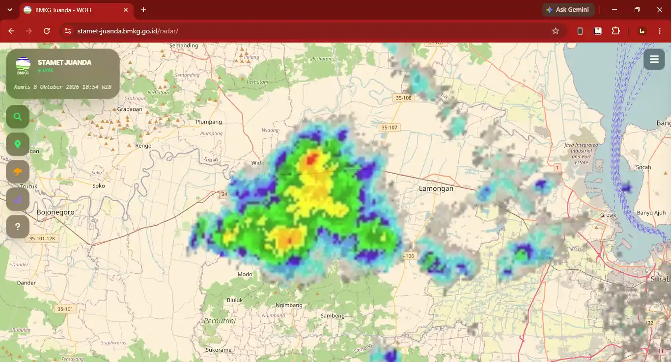  Tangkapan layar aplikasi WOFI Stasiun Meteorologi Kelas 1 Juanda Sidoarjo