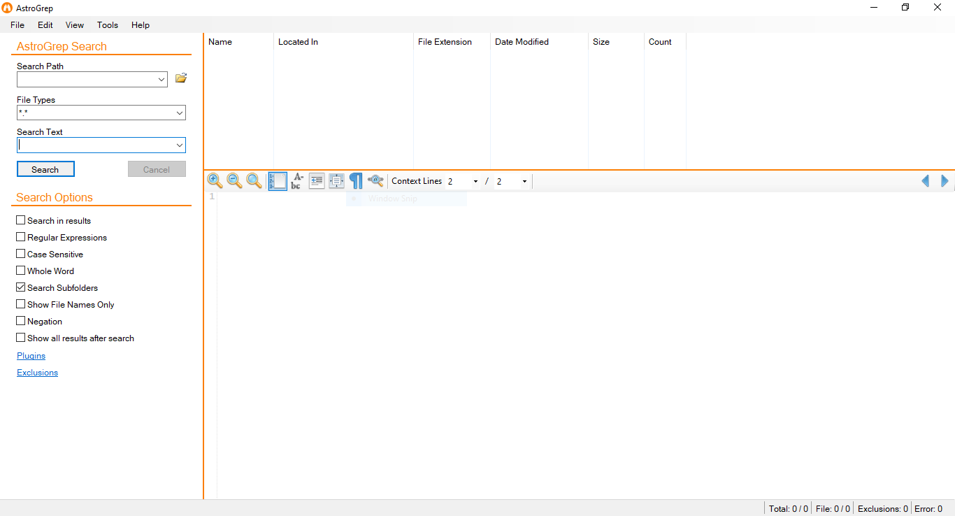Interface of AstroGrep