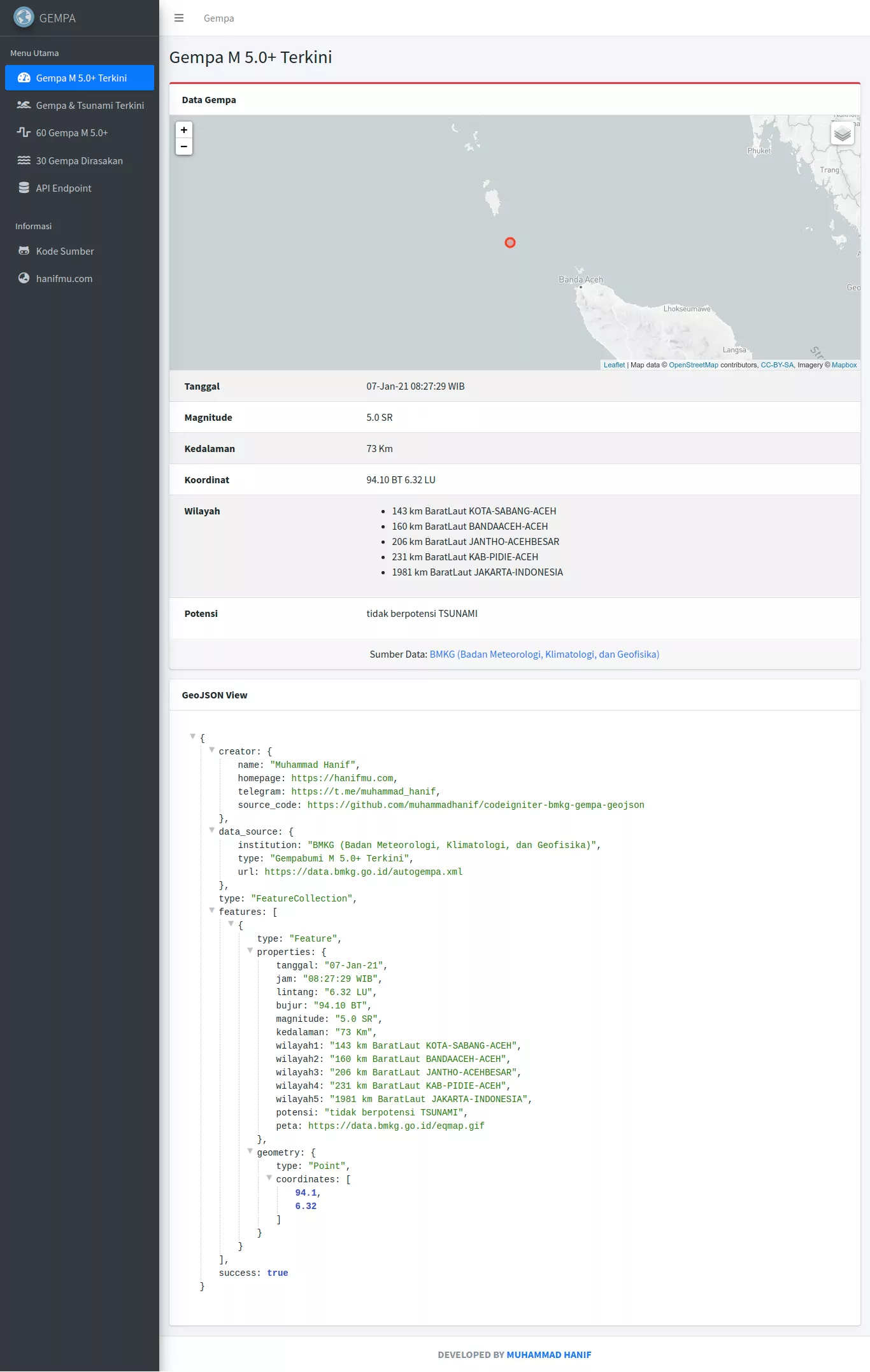  Codeigniter x BMKG x Gempa x GeoJSON