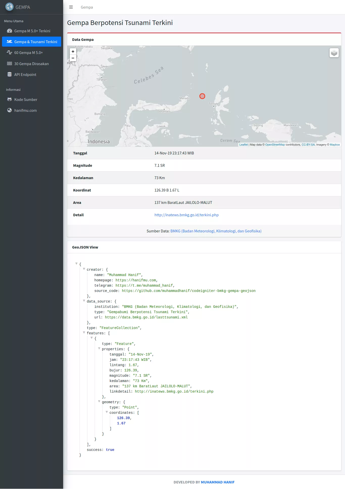  Codeigniter x BMKG x Gempa x GeoJSON