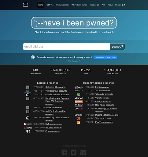  Tampilan situs web Have I Been Pwned?