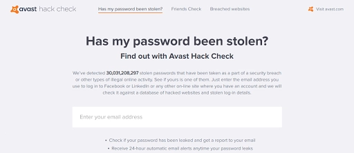  Tampilan situs web Avast Hack Check
