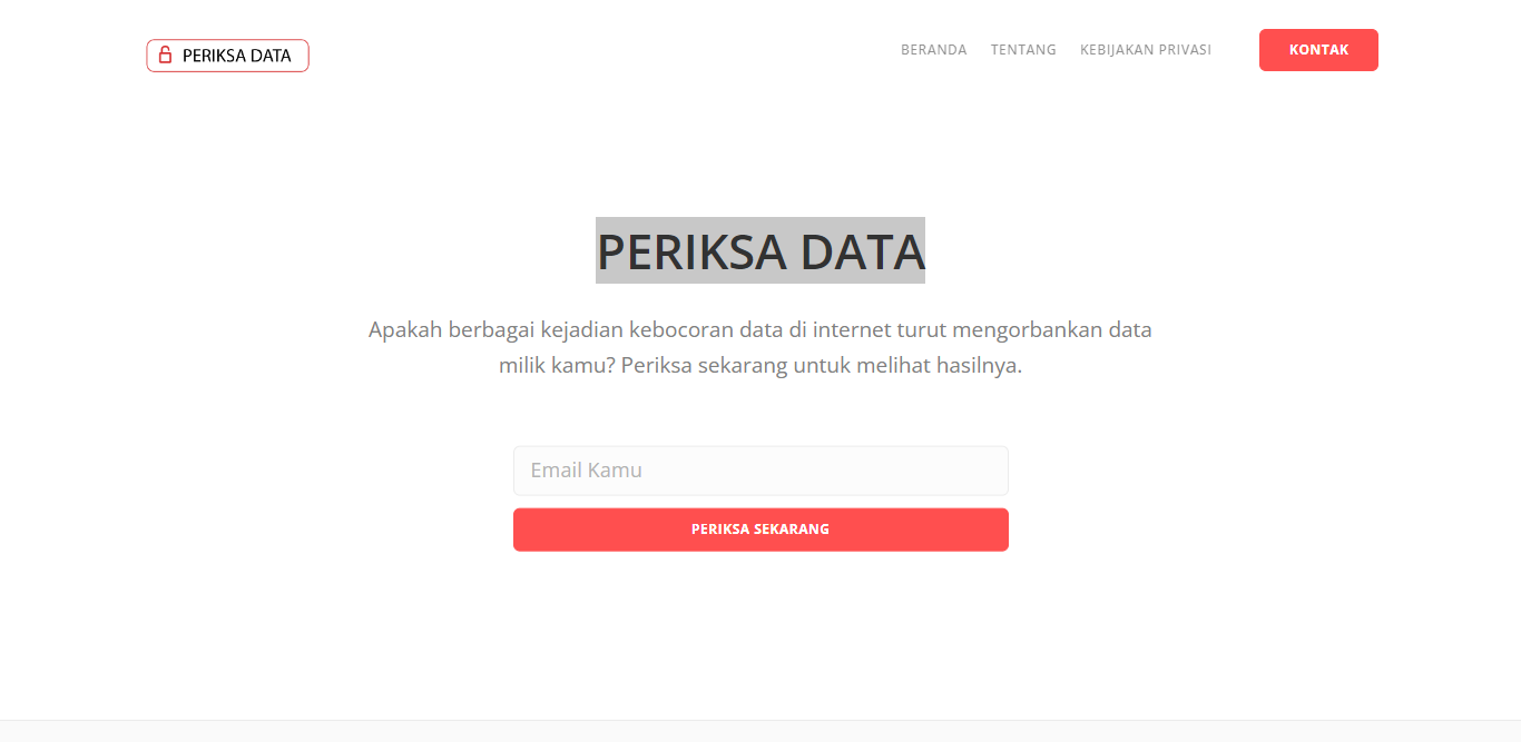  Tampilan situs web Periksa Data