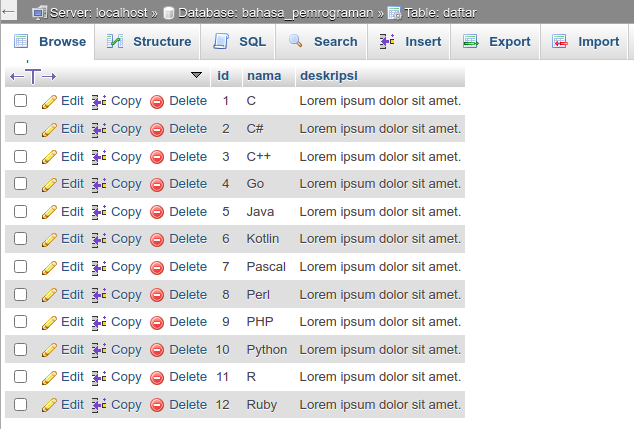  Tangkapan layar phpMyAdmin