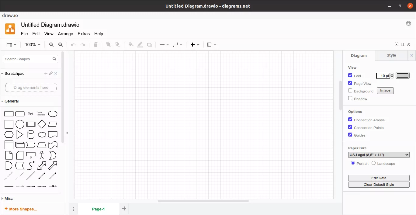  Tampilan draw.io di desktop.