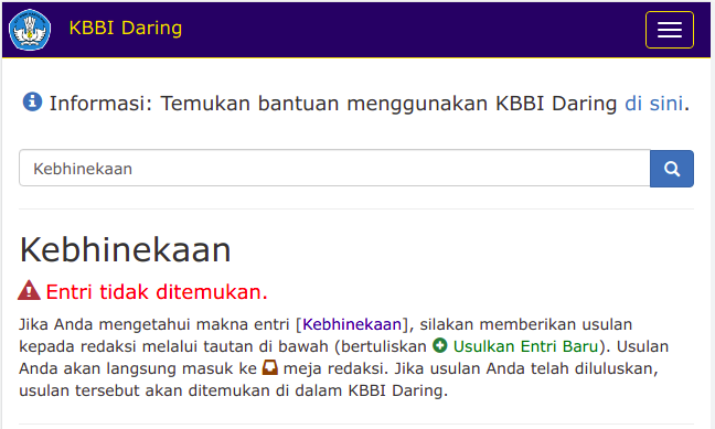  Kebhinekaan. KBBI DARING/kbbi.kemdikbud.go.id