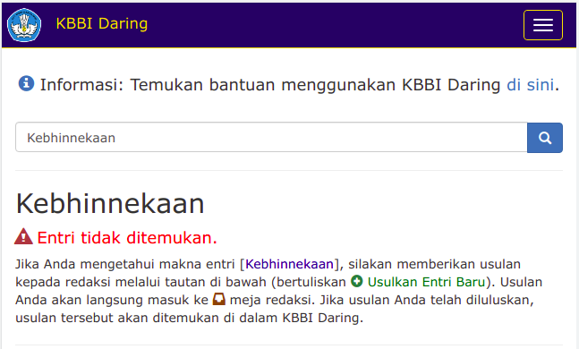  Kebhinnekaan. KBBI DARING/kbbi.kemdikbud.go.id