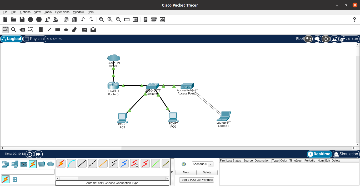  Tampilan Packet Tracer versi 8.0.0 yang terpasang di Ubuntu 20.04