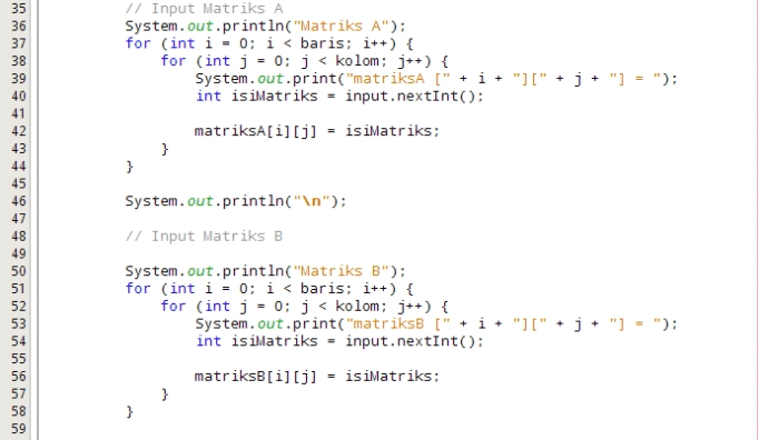  Program Penjumlahan Dua Buah Matriks dengan Java