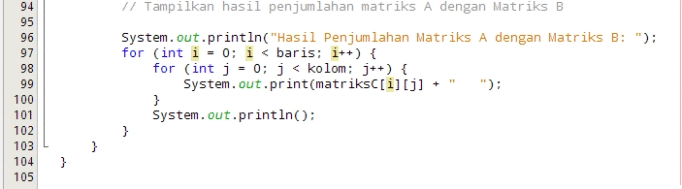  Program Penjumlahan Dua Buah Matriks dengan Java