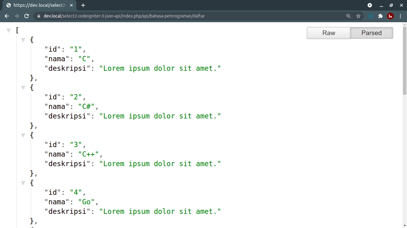  Data daftar bahasa pemrograman dalam format JSON