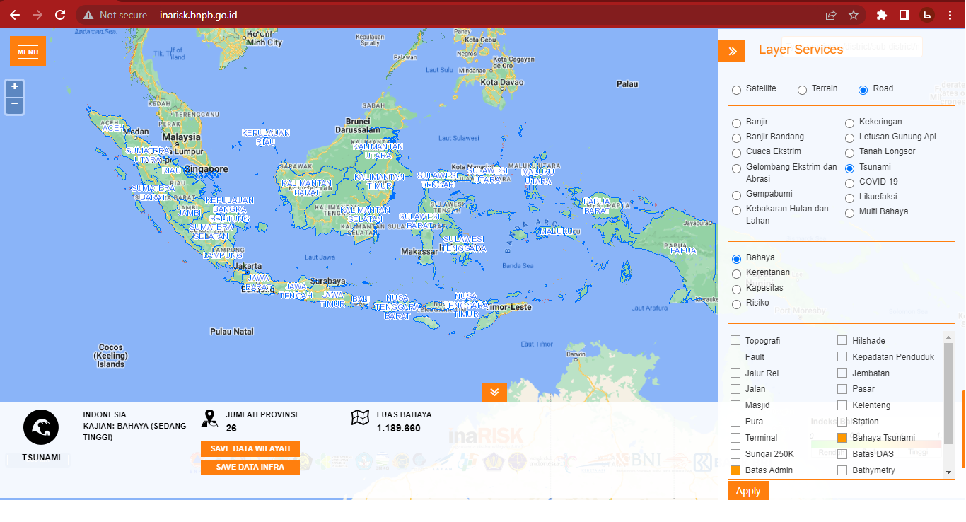 Tangkapan layar portal inaRISK.